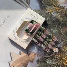 Green French Tip Press on Nails Short Fake Nails with Designs Glossy Valentines Glue on Nails Square Static Nails Hollow out Heart False Nails Red Nails Press on Acrylic Nails Stick on Nails for Women