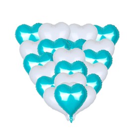 Guzon 18Pcs Teal Blue White Heart Shaped Balloons Pastel Turquoise Blue Foil Balloons 18" White Foil Love Balloons Mylar Balloons for Birthday Wedding Graduation Baby Shower Party Decoration