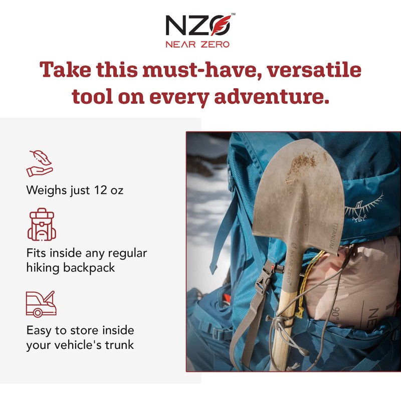 Near Zero Titanium Survival Shovel, Compact Ultralight Collapsible Camping &