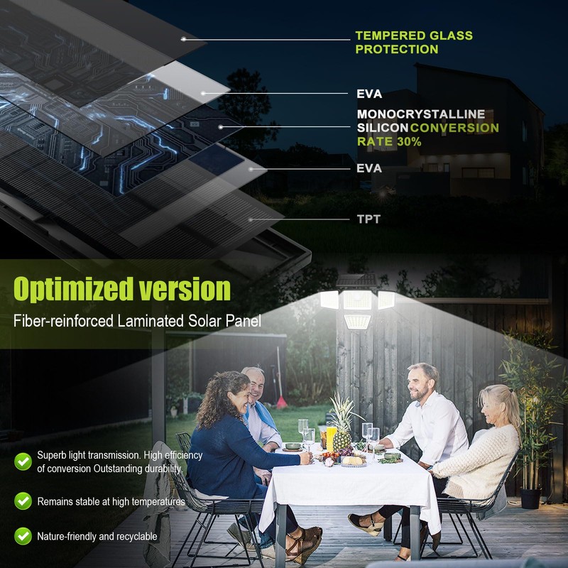 daphino 3000LM Solar Lights Outdoor with Motion Sensor,4 Head 270°