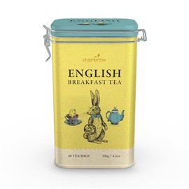 Charbrew Rabbit English Breakfast Metal Tea Tin Caddy Gift – 60 Teabags Black Tea Blend