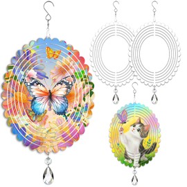 WindMage 4Pack 8inch Sublimation Wind Spinner Blanks 3D Aluminum Metal Wind Sculpture Kinetic Spinners for Yard and Garden Indoor Art Ornaments Hanging Decoration (Floral Oval)