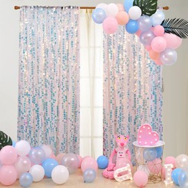 HH 9x9FT Iridescent Sequin Backdrop Curtains, 2 Panel Photography Backdrop Glitter Curtains Fabric Background, Large Shimmer Backdrop Drapes for Christmas Wedding Party Decor