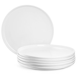 Jassceram 10.5 Inch White Dinner Plates Set of 6, Ceramic Round Plates for Kitchen or Restaurant, Salad Plates Modern Dish Set - Microwave, Oven and Dishwasher Safe, Scratch Resistant and Lead-free