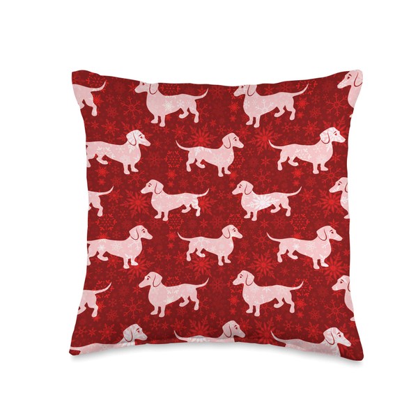 Holiday Dachshund Depot Christmas Dachshunds with Snowflakes Throw Pillow, 16x16,