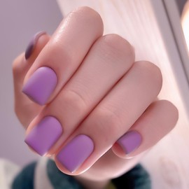 Bellelfin Short Square Matte Full Cover Press on Nails, 120Pcs Acrylic False Nails with Adhesive Tabs, Purple, for Women & Girls