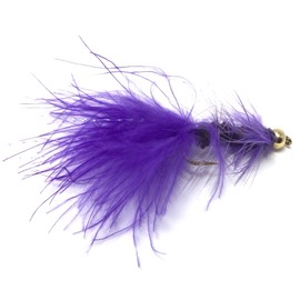Feeder Creek Bead Head Wooly Bugger Fly Fishing Flies with Flash for Trout, Bass and Steelhead, 12pc Handmade, 4 Size Assortment 6, 8, 10, 12 (3 of Each Size) (Purple)