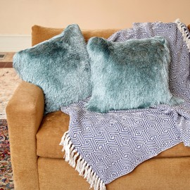 Celebrity Home 2PC Decorative Pillow Covers Super Soft Shimmery Metallic Yarn Luxury Decorative Throw Covers Perfect For Home Decor Bedroom Living Room Dining Room Set of Two 19" x19" (MIineral Green)