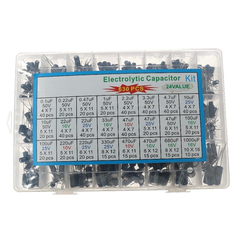 KSOPUERT 630pcs 24 Values 10V 16V 25V 50V Metal Electrolytic