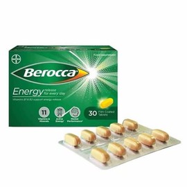 Berocca Vitamin C Film Coated Energy Tablets with Magnesium, Vitamin B12 and Vitamin B Complex, 30 Count (Pack of 1) Tablets - 1 Months Supply