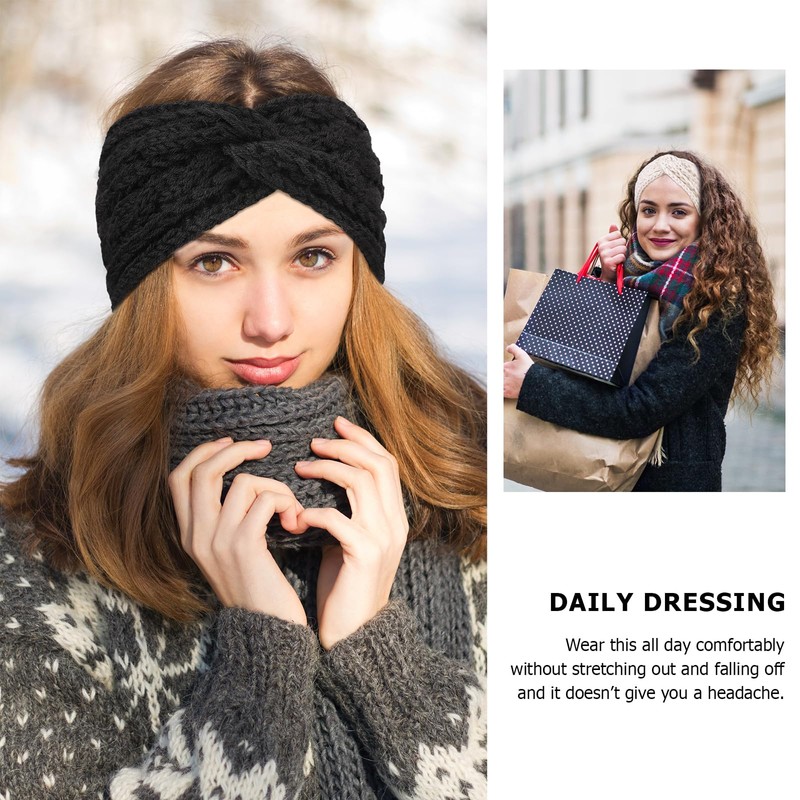 DRESHOW 4 Pack Crochet Knit Wide Turban Headband Warm Bulky