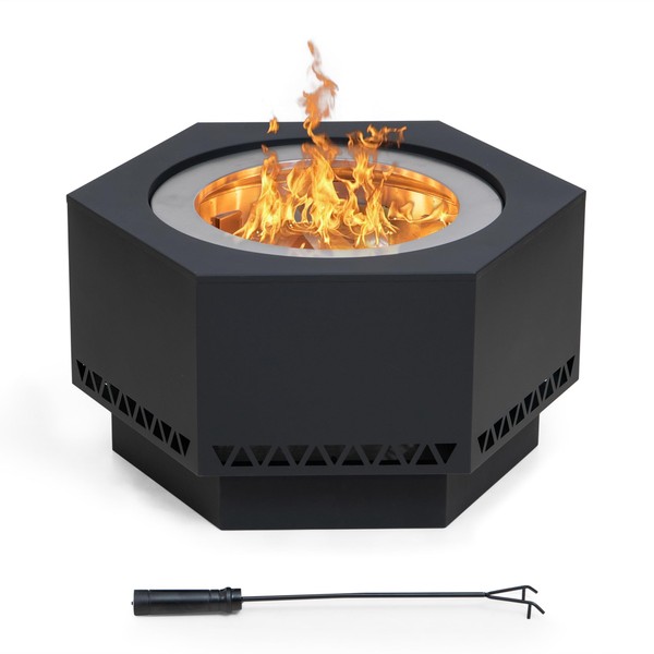 Sunjoy Fire Pit Smokeless 26 in. Hexagonal Outdoor Fire Pit,