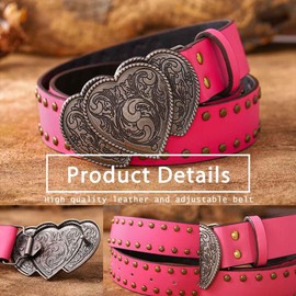 Bounzhi Women Leather Belts Stretch Heart Buckle Dresses Belt Vintage Waist Belt for Women (Pink)