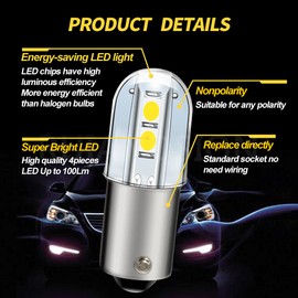 Ruiandsion BA9S LED Bulb 120V AC/DC 9mm Miniature Bayonet 3030 4SMD BA9s Base LED Replacement Bulb for Indicator Pilot Lights, White (Pack of 4)