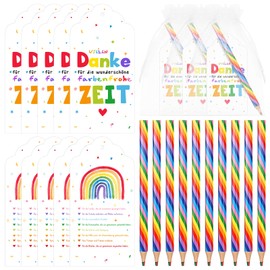 RUIYELE 10 Sets Dankschön Gift for Teacher School Teacher Nursery Farewell Gift 10 Pieces Rainbow Coloured Pencils Rainbow Pencils with Labels Gift for Christmas Birthday