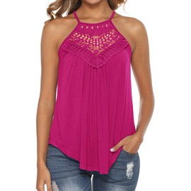 Bluetime Womens Summer Tops Lace Crochet Halter Tank Tops Country Concert Outfits Hot Pink S
