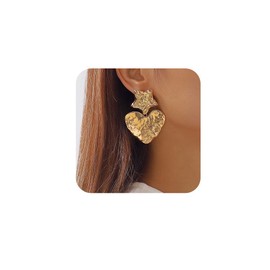 Metisee Large Statement Earring Gold Plated Fashion Earrings Big Flower Earrings Butterfly Heart Earring Wedding Party Dangle Earrings Jewelry for Women (Star-Heart)