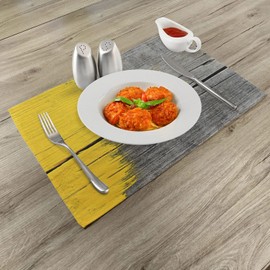 Ambesonne Yellow Place Mats Set of 4, Wooden Board Paint Splashes Brush Stroke Grunge Design Elements, Washable Fabric Placemats for Dining Table, Standard Size, Yellow Grey