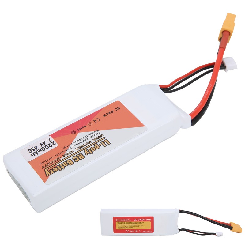 7.4V 2200mAh 2S 45C Lipo Battery Pack with XT60 Plug