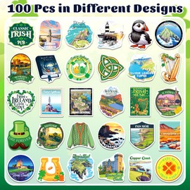YTSQLER 200 PCS Ireland Stickers, Irish Travel Stickers for Scrapbook Water Bottle Laptop, St. Patrick's Day Party Decorations, Ireland Souvenir Gifts for Women Men Teens