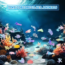 200 piezas de mini animales oceánicos de resina, pequeñas figuras variadas de animales marinos para ocultar decoraciones de acuario de peces de plástico en miniatura para manualidades de bricolaje