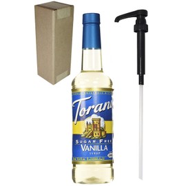 Torani Sugar Free Vanilla Flavoring Syrup, 750mL (25.4 Fl Oz) Bottle Individually Boxed, With Black Pump