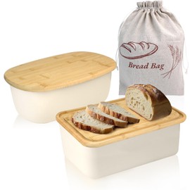 2 PCS Kitchen Bread Boxes, Breads Box With Cutting Board, Breads Boxes for Kitchen Countertop, Reversible Cutting Board Bin, Homemade Bread Box Storage Container Storage (15x8.5x5 in and 14x8x5 in)