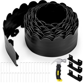 FoldTier 6 Inch Tall 33 ft Length No Dig Landscape Plastic Edging Kit with Hammer Spikes Plastic Garden Flower Bed Edging Landscape Edging Border for Gardens Border Lawn Grass Yard (Black,Wave)