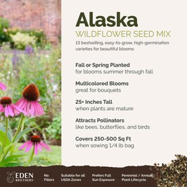 Eden Brothers Alaska Wildflower Mixed Seeds for Planting, 1/4 lb, 120,000+ Seeds with Yarrow, Foxglove, Cornflower | Attracts Pollinators, Plant in Spring or Fall, Zones