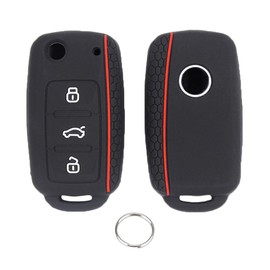 Chaexii VW Auto Schlüssel Silikon Cover,Schlüsselhülle für VW Polo Bora Beetle Golf 4 5 6 T5 Jetta Caddy Skoda Touran Passat Seat Leon ,3 Tasten Golf Schutzhülle + Schlüsselring (Rot)