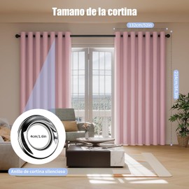 Cortinas Blackout 100% 2 Paneles,Cortinas para Recamara y Sala con Forro Negro,Suave 100% Microfibra Poliéster Impermeable,Anillo de Sujeción,Reducción de Ruido, 132 * 214cm（Rosa）