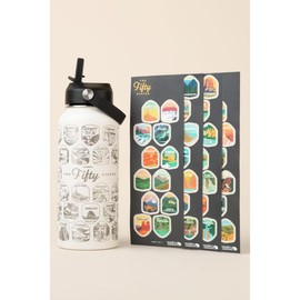 WONDERY Fifty States Bucket List Water Bottle - Options: Bottle + Sticker Set, Color: Cream