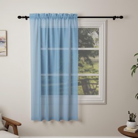 Pacok Blue Voile Curtains, 72 Drop Net Curtain for Windows, Rod Pocket Sheer Curtain Panel Voile Curtains for Living Room Kitcken Bedroom W56xL72 Inch(Blue,142 x 183cm)