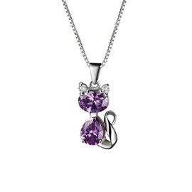 Aoneky Amethyst Cat Pendant Necklace - Valentine’s Day Gift for Her, Best Sweet Present for Women and Girls Birthday, Christmas with 18" Silver Chain and Lovely Box