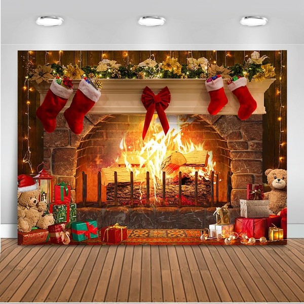 Mocsicka Christmas Fireplace Backdrop for Photography Fireplace Rustic Red Brick