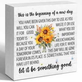 This Is The Beginning of A New Day Wooden Box Sign,Rustic Home Motivational Wood Block Sign,Inspirational Quote Wood Box Sign Desk Decor for Home Bedroom Office Shelf Table Wall