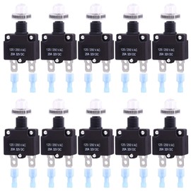 Swpeet 30Pcs 20Amp Thermal Circuit Breaker with Quick Connect Terminals and Waterproof Button Caps Assortment Kit,Waterproof Push Button Circuit Breaker 32V DC 125/250VAC 50/60Hz for Switch Operation