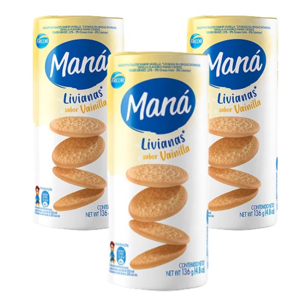 Arcor Maná Livianas Sabor Vainilla Thin Sweet Cookies Vanilla Flavor, 136 g / 4.79 oz (pack of 3)