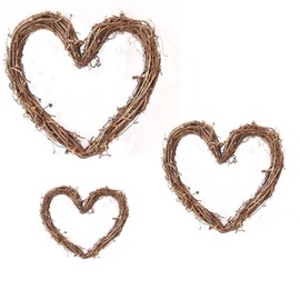 Pack of 3 Rattan Wreath, Decorative Wreath, Table Wreath, Rattan Heart Wreath, for Door Wreath, Wooden Decoration, Ornament, Gate, Wall, Party, Wedding (10, 15, 20 cm)