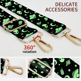 AIOGPD Purse Strap Replacement Crossbody, 3.8cm Wide Shoulder Strap Adjustable Replacement Belt Gold Buckle, Handbag Crossbody Bag Strap Cute Green Aliens