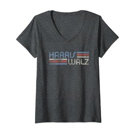Womens Harris Walz 2024 Retro Faded Stripes Harris Waltz 2024 V-Neck T-Shirt
