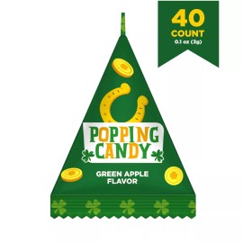 PartyWorks St. Patrick's Day Sour Popping Rock Candy, Green Apple Flavor, 40-Count Bag
