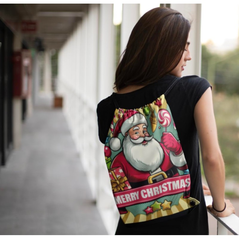 EZB Christmas Santa Drawstring Bag | 36x30cm Midi Sized Backpack