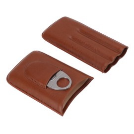 Portable Cigar Leather Case High Grade Leather Travel Portable Cigar Travel Bag Holder with Scissor Brown