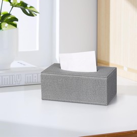 ArcaGuru Tissue Box Cover, Leather Tissue Box Holder, Stylish Tissue Box Holder with Magnetic Bottom, Rectangle Tissue Box for Vanity, Toilet Tank, Counter, Night Stand, Desk, Office, Car, Gray