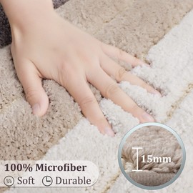 PiccoCasa 50 x 80cm Bath Mat Non Slip, Khaki Bath Mats for Bathroom Floor and Tub, Extra Soft & Water Absorbent Bathroom Mat, Microfiber Striped Bathroom Rug Machine Wash and Dry