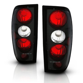 AmeriLite for 1998-2004 Nissan Frontier Euro Clear Black OE Replacement Tail Lights Brake Lamps Set - Passenger and Driver Side