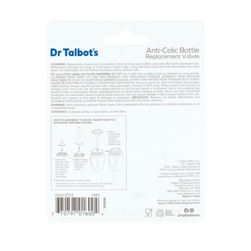 Dr. Talbot's Anti-Colic Bottle Replacement Valves - Feeding Supplies for