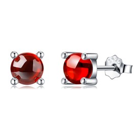 TIZU January Birthstone Stud Earrings for Girls Hypoallergenic 925 Sterling Silver Red Cubic Zirconia Earrings for Women Garnet Birthday Gift