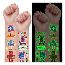 Partywind 315 Styles (30 Sheets) Glow Robot Party Favors, Luminous Robots Temporary Tattoos for Boys Party Supplies Birthday Gifts, Goodie Bag Stuffers for Children